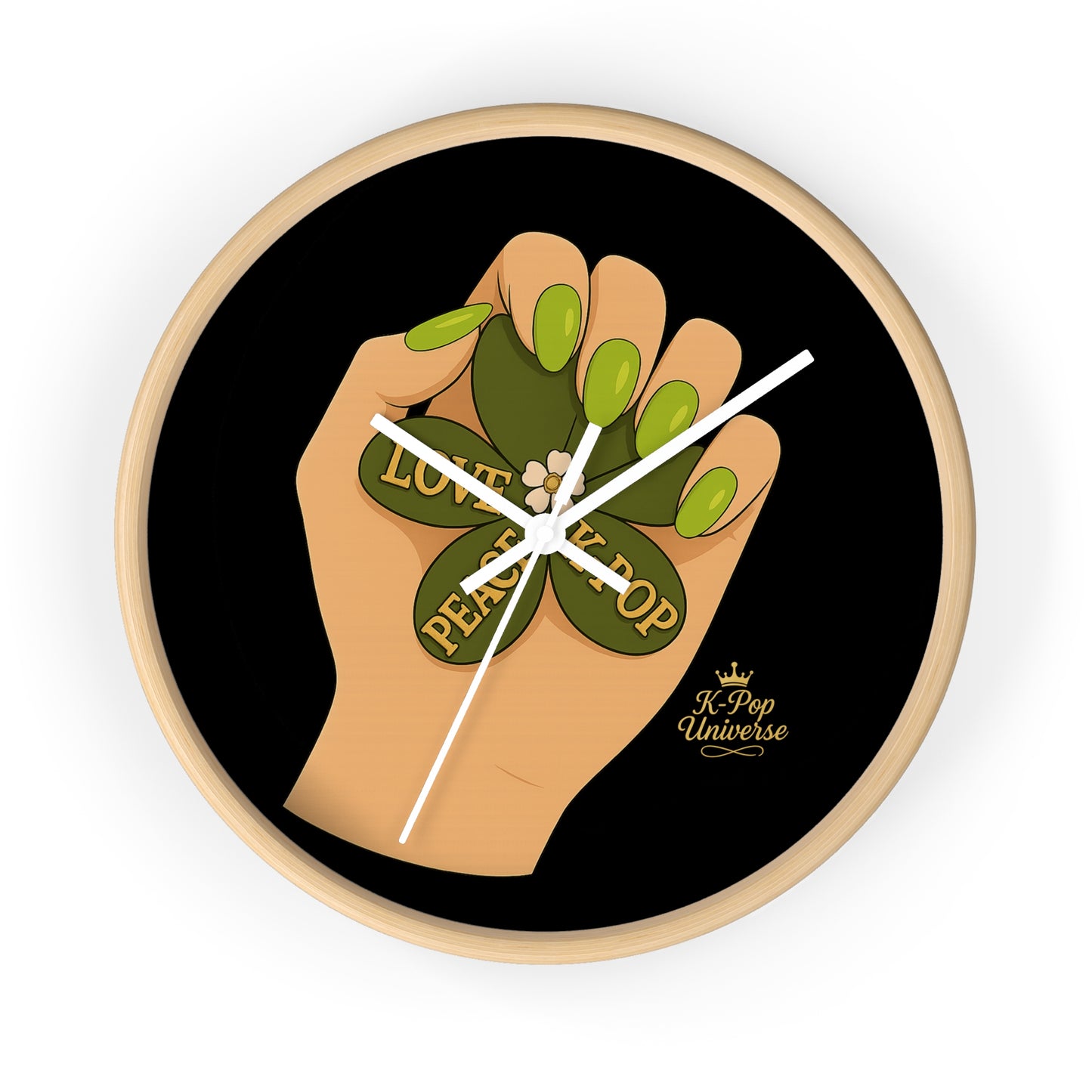 K-Pop Love & Peace Wall Clock, Boho Home Decor, Unique Gift for Music Lovers, Eco-Friendly Wall Art, Perfect for Birthdays & Anniversaries