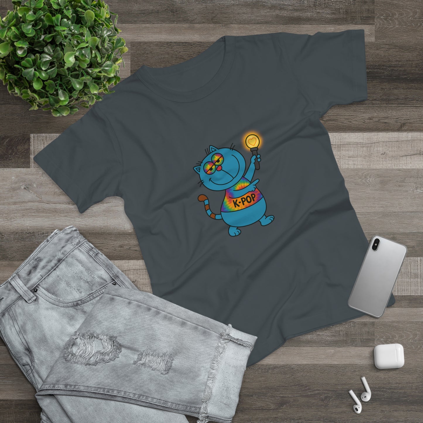 K-Pop Cat T-Shirt, Cute Cat Tee, K-Pop Fan Shirt, Women's Graphic Tee, Trendy Cat Apparel