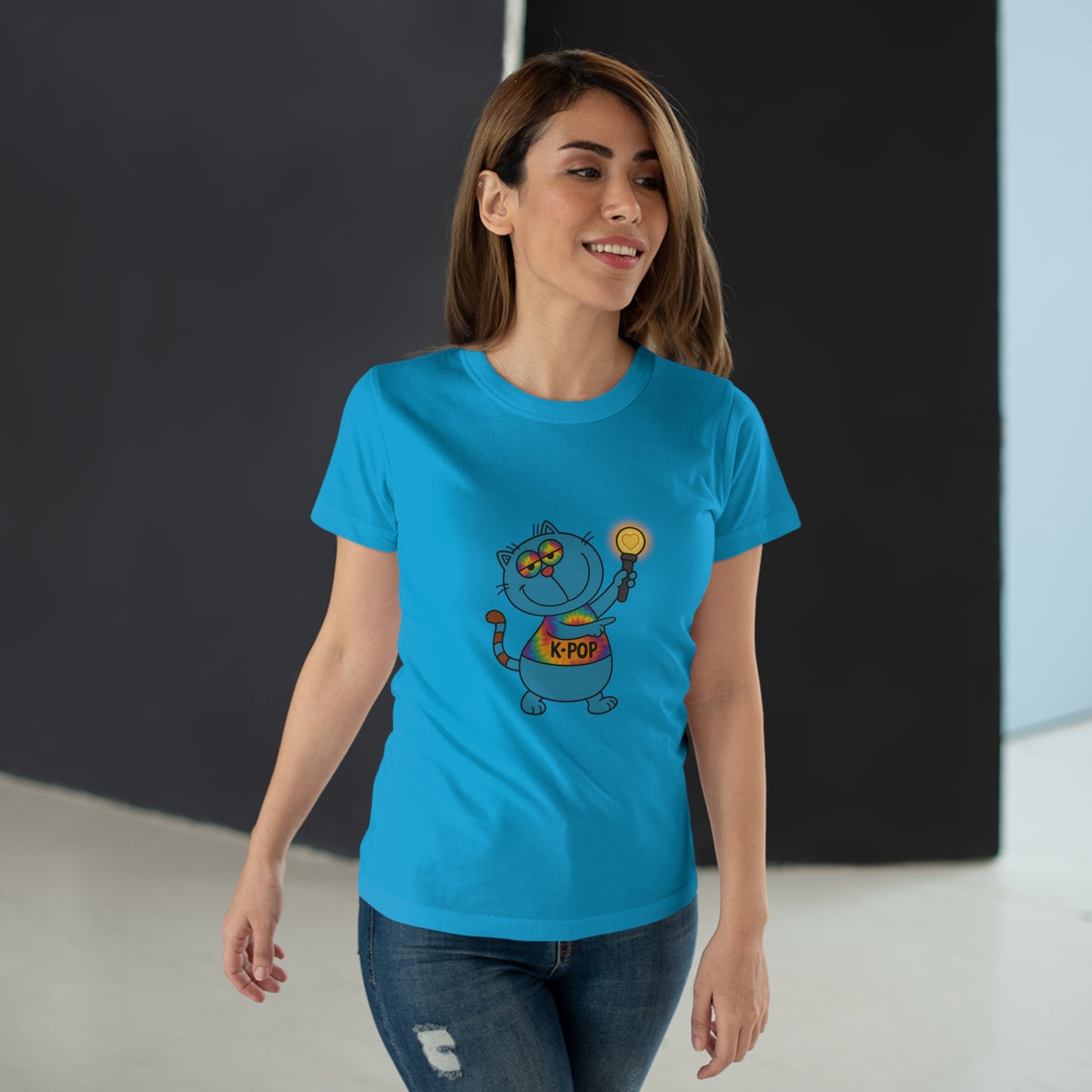 K-Pop Cat T-Shirt, Cute Cat Tee, K-Pop Fan Shirt, Women's Graphic Tee, Trendy Cat Apparel