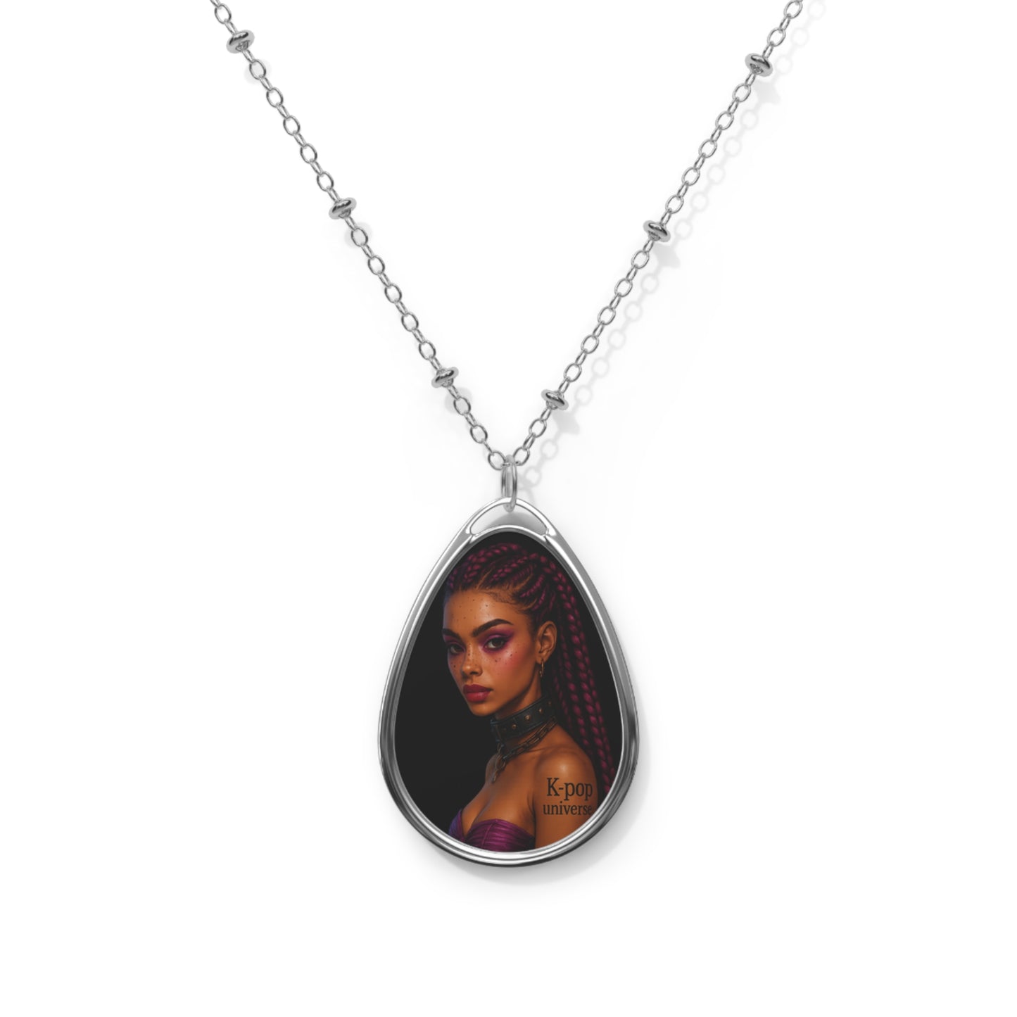 Elegant Oval Necklace with Unique Artwork, Ideal Gift for Friends, Statement Jewelry for Special Occasions, Personalized Accessories/K-pop universe