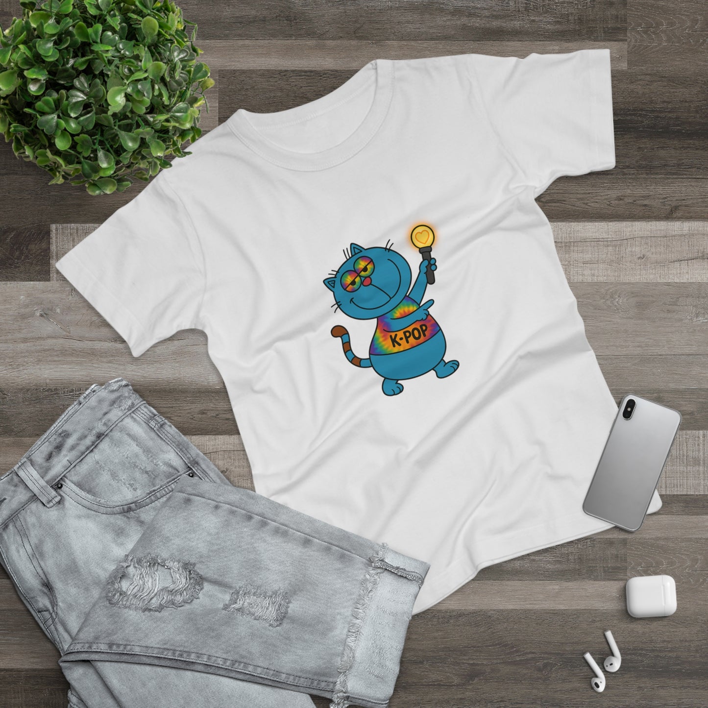 K-Pop Cat T-Shirt, Cute Cat Tee, K-Pop Fan Shirt, Women's Graphic Tee, Trendy Cat Apparel