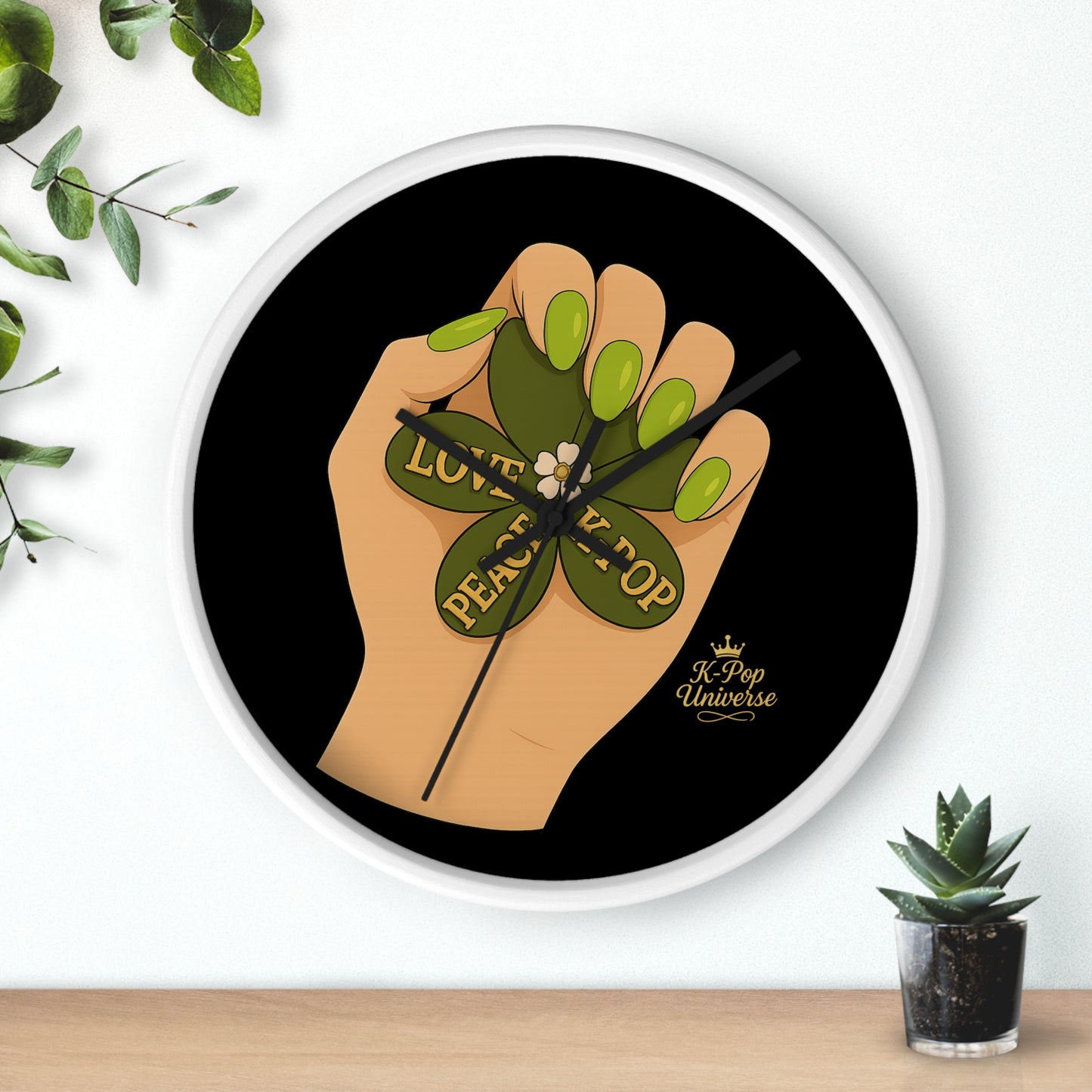 K-Pop Love & Peace Wall Clock, Boho Home Decor, Unique Gift for Music Lovers, Eco-Friendly Wall Art, Perfect for Birthdays & Anniversaries