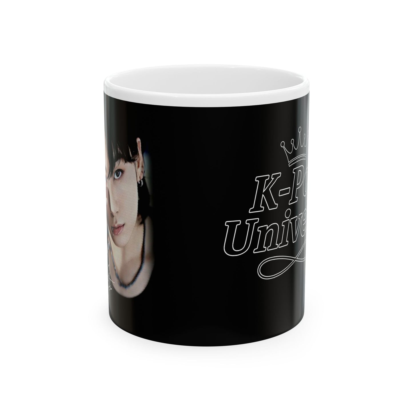 K-Pop Inspired Ceramic Mug, 11oz/15oz, Unique Coffee Cup for Fans, Gift for Birthday, Holiday, Collectible, Black and White Design