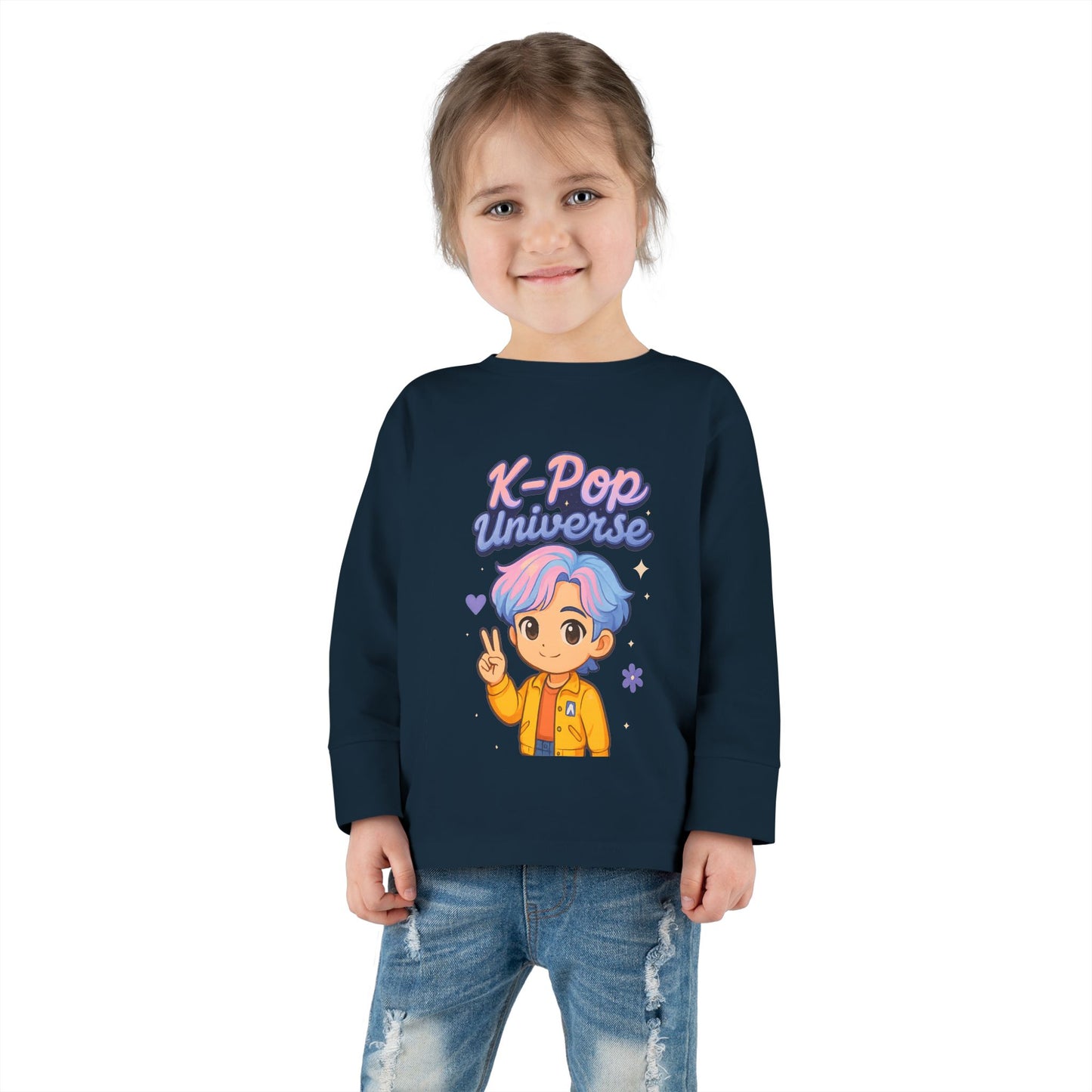 Toddler K-Pop Universe Tee, Cute Kids Shirt, Long Sleeve Top for BTS Fans, Perfect for Birthdays, Gift for Little Ones