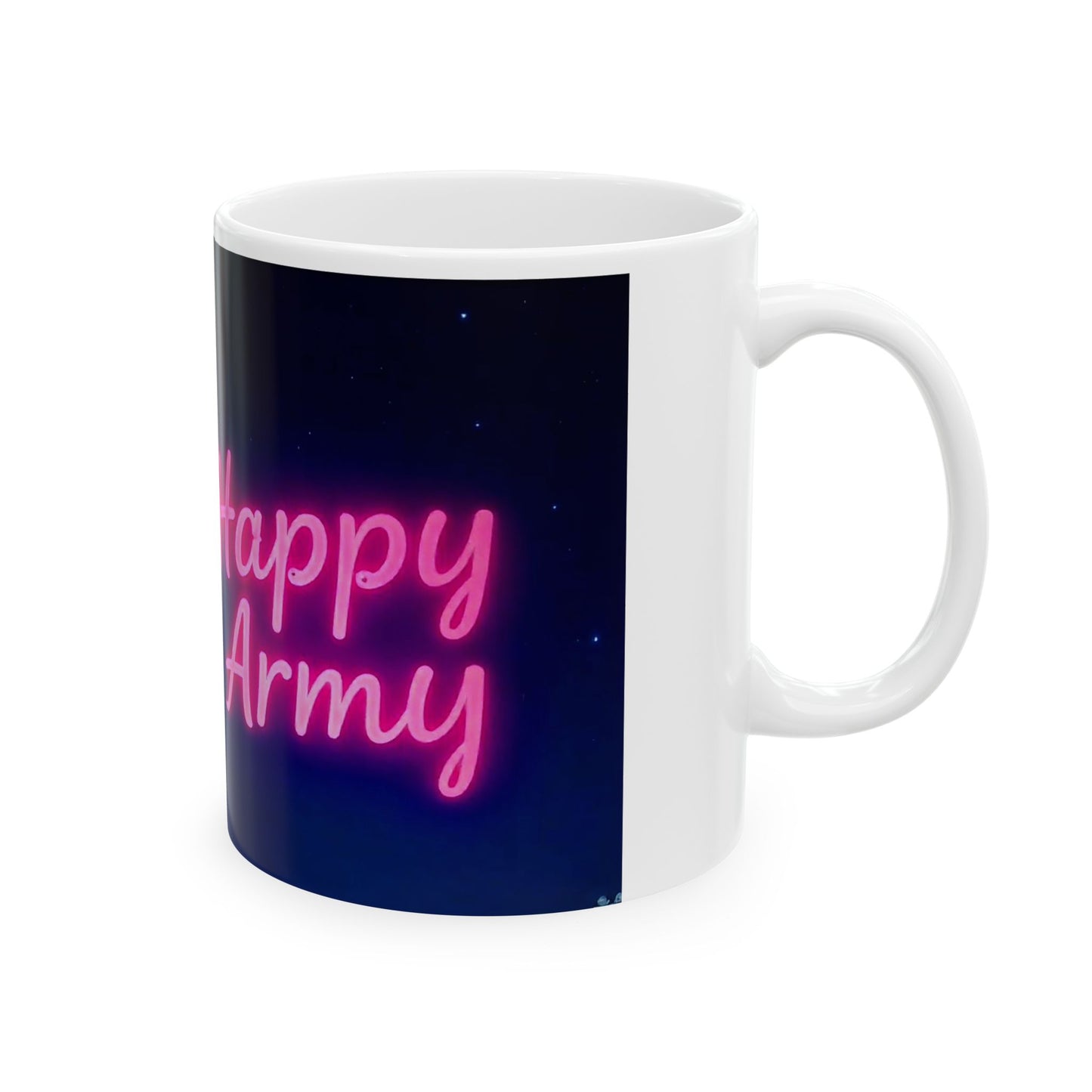 Happy Arms Neon Mug - Cute Ceramic Coffee Cup, Gift for Friends, Valentine's Day, Home Decor, Birthday Present, BTS,BTS army, k-pop universe