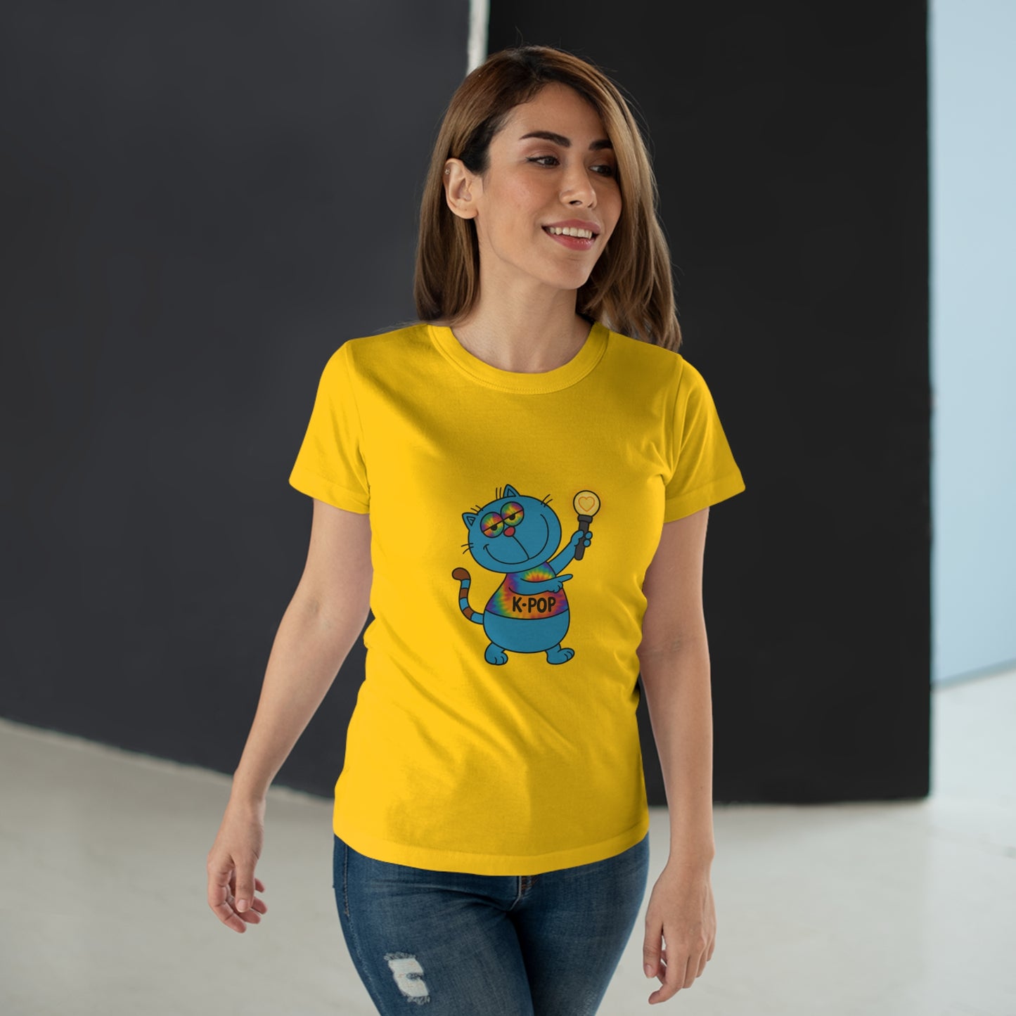 K-Pop Cat T-Shirt, Cute Cat Tee, K-Pop Fan Shirt, Women's Graphic Tee, Trendy Cat Apparel