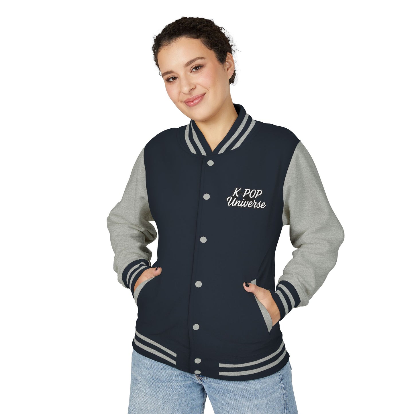 K-Pop Universe Letterman Jacket, Trendy Unisex Varsity Jacket, Cute Gift for K-Pop Fans, Stylish Casual Wear, Anime Inspired Apparel