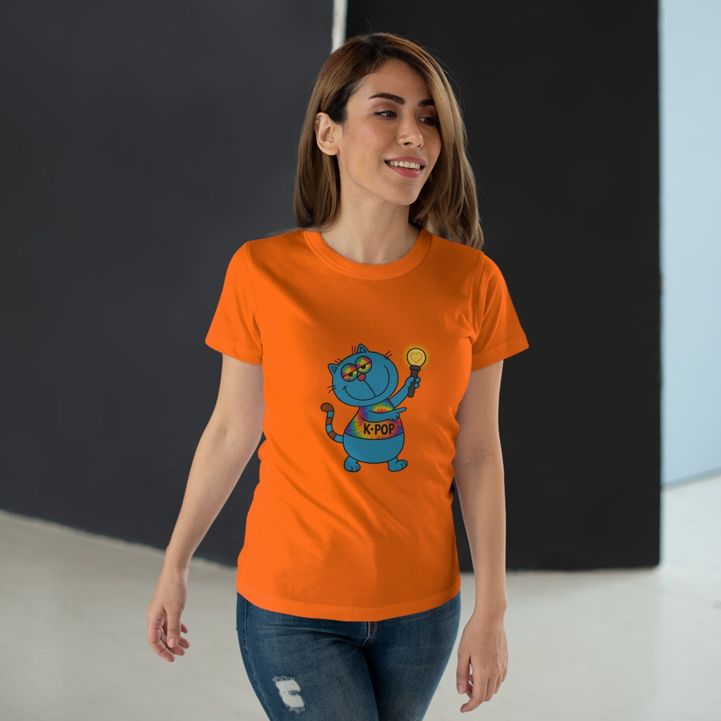 K-Pop Cat T-Shirt, Cute Cat Tee, K-Pop Fan Shirt, Women's Graphic Tee, Trendy Cat Apparel