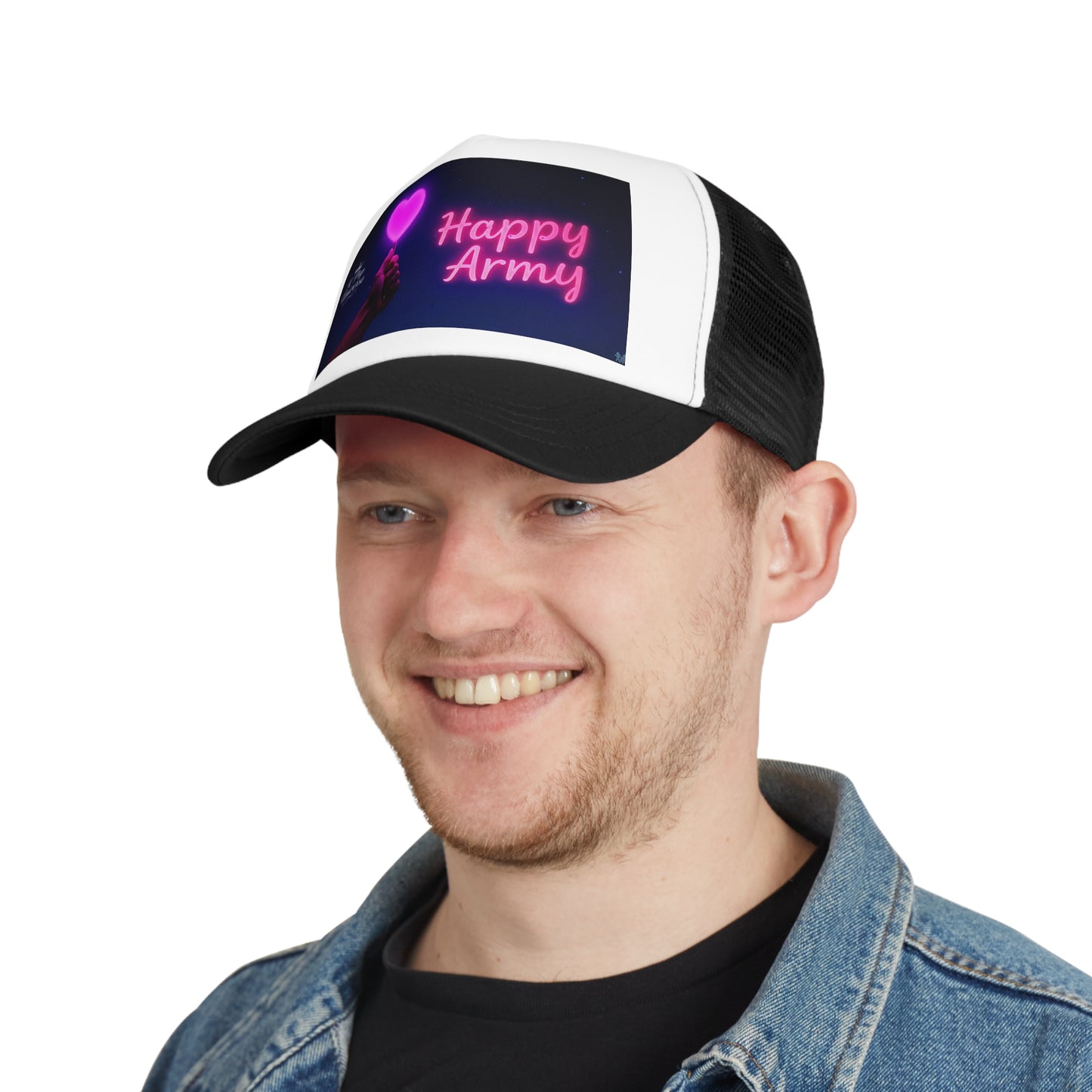 K-Pop Army Love Mesh Cap | Trendy Trucker Hat for Fans | Festival Accessory | Gift for Music Lovers | Adjustable Hat with Heart Design