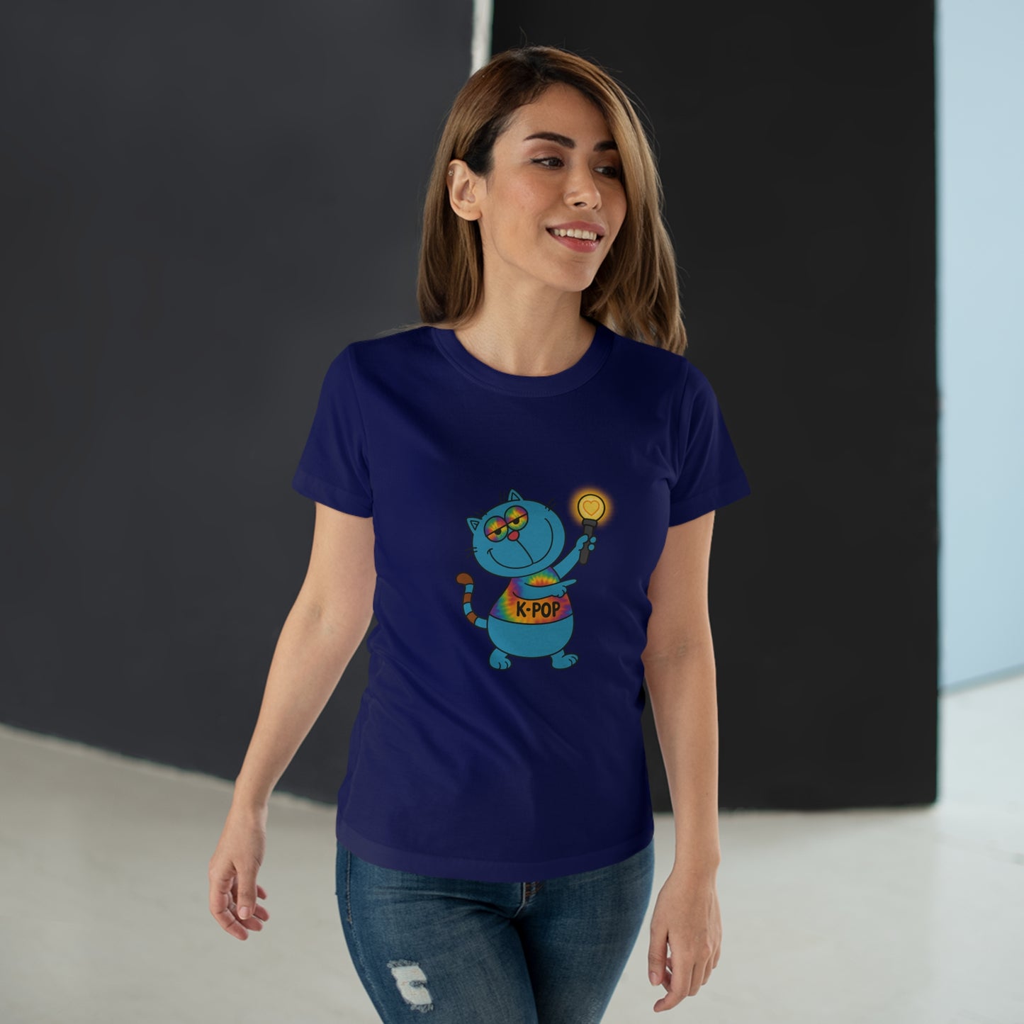 K-Pop Cat T-Shirt, Cute Cat Tee, K-Pop Fan Shirt, Women's Graphic Tee, Trendy Cat Apparel