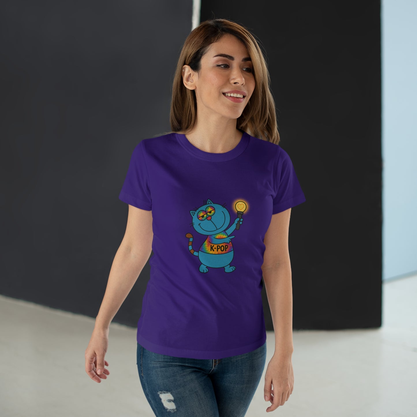 K-Pop Cat T-Shirt, Cute Cat Tee, K-Pop Fan Shirt, Women's Graphic Tee, Trendy Cat Apparel
