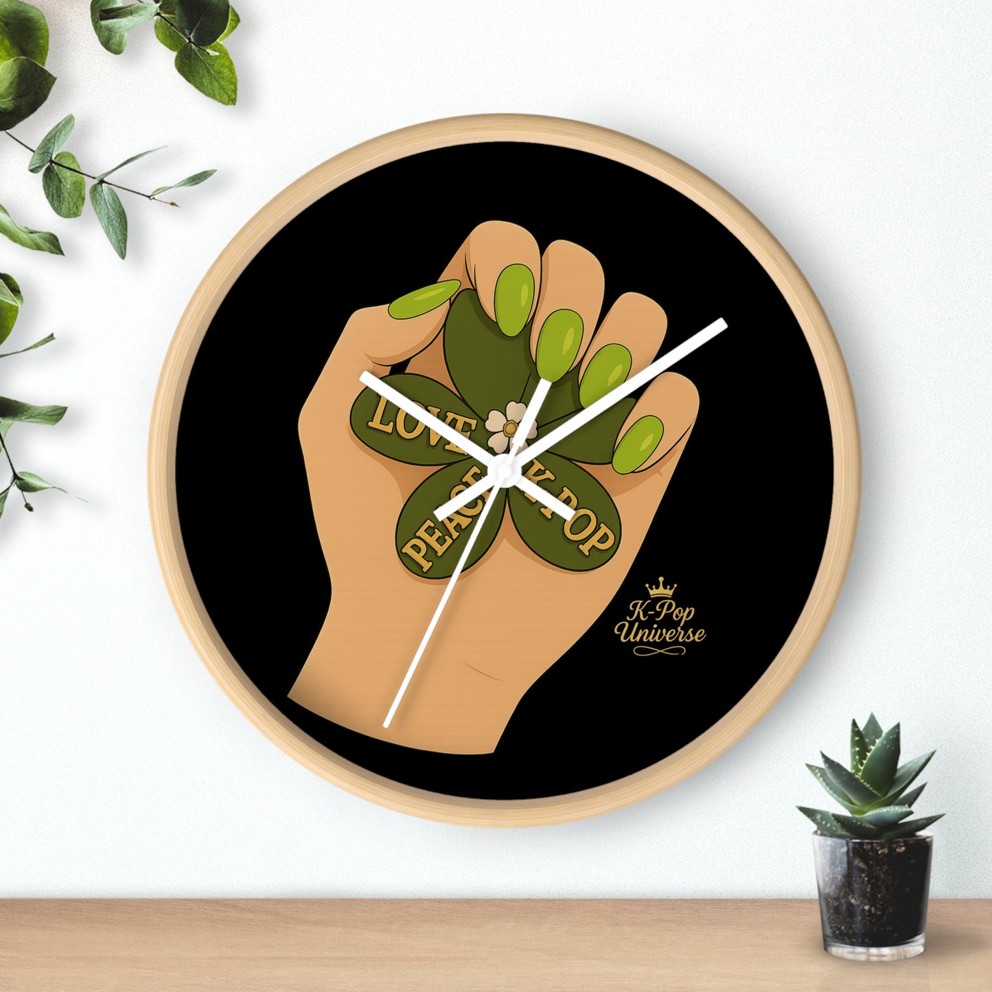 K-Pop Love & Peace Wall Clock, Boho Home Decor, Unique Gift for Music Lovers, Eco-Friendly Wall Art, Perfect for Birthdays & Anniversaries