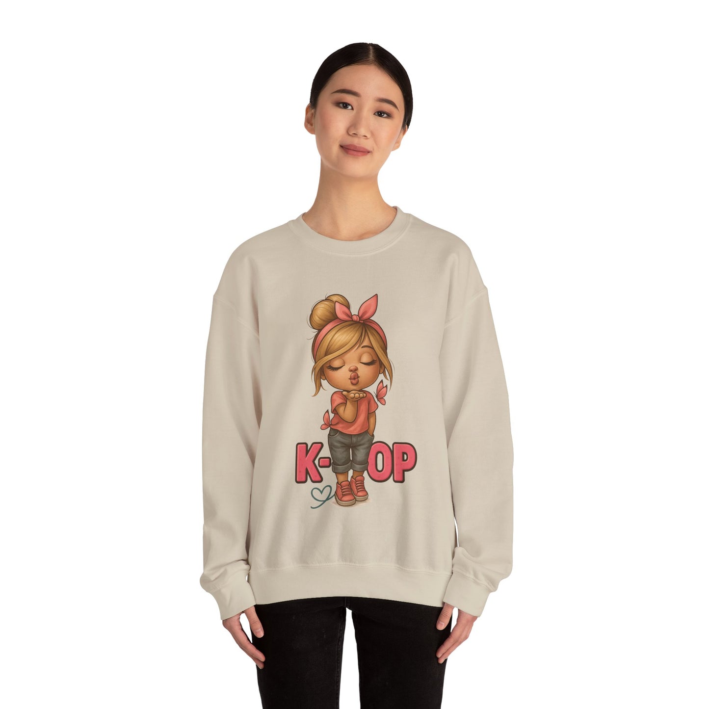 K-Pop Girl Crewneck Sweatshirt, Trendy Gift for Music Lovers, Stylish Cozy Wear, Perfect for Concerts, Fashionable Graphic Sweatshirt