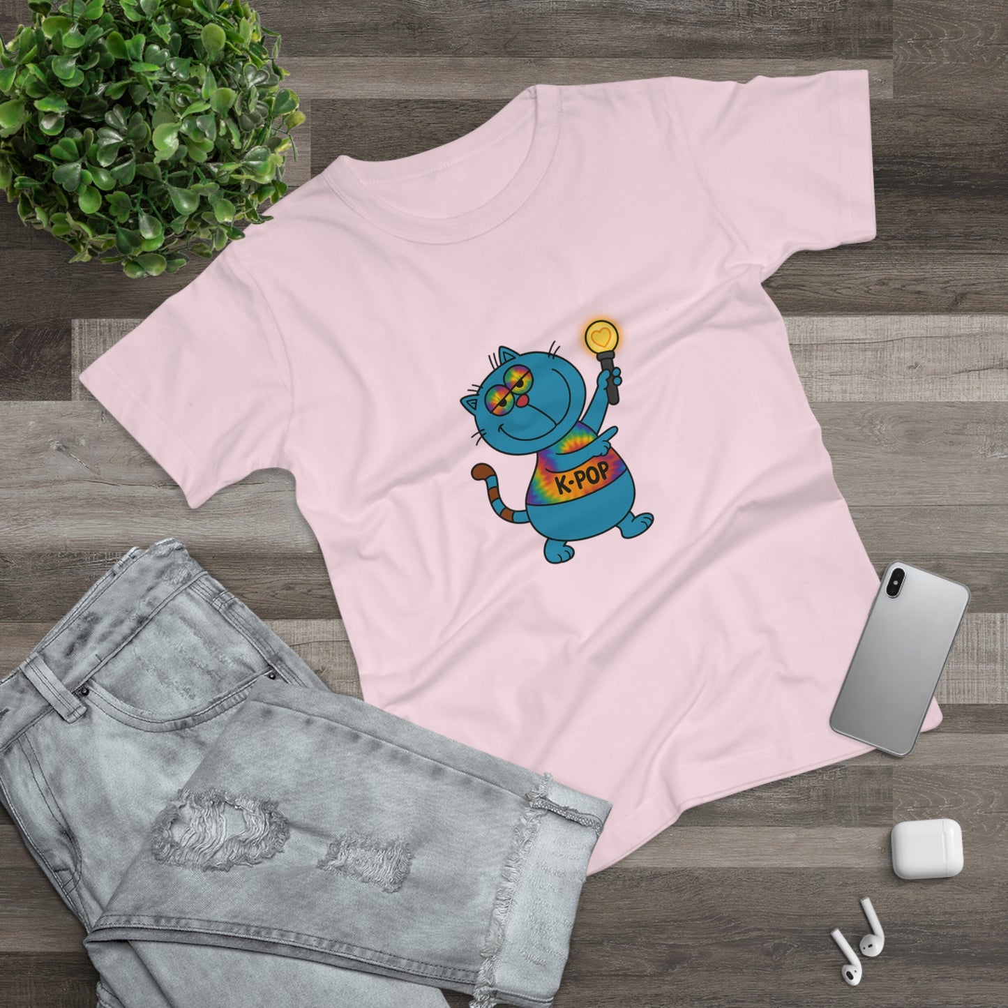 K-Pop Cat T-Shirt, Cute Cat Tee, K-Pop Fan Shirt, Women's Graphic Tee, Trendy Cat Apparel
