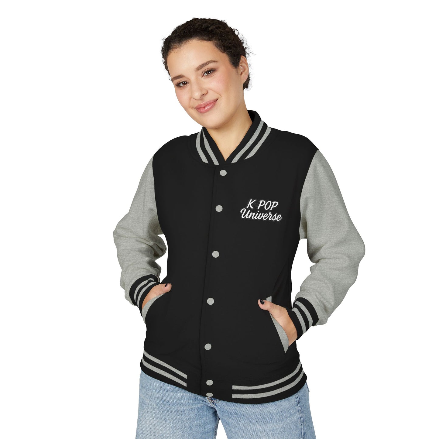 K-Pop Universe Letterman Jacket, Trendy Unisex Varsity Jacket, Cute Gift for K-Pop Fans, Stylish Casual Wear, Anime Inspired Apparel