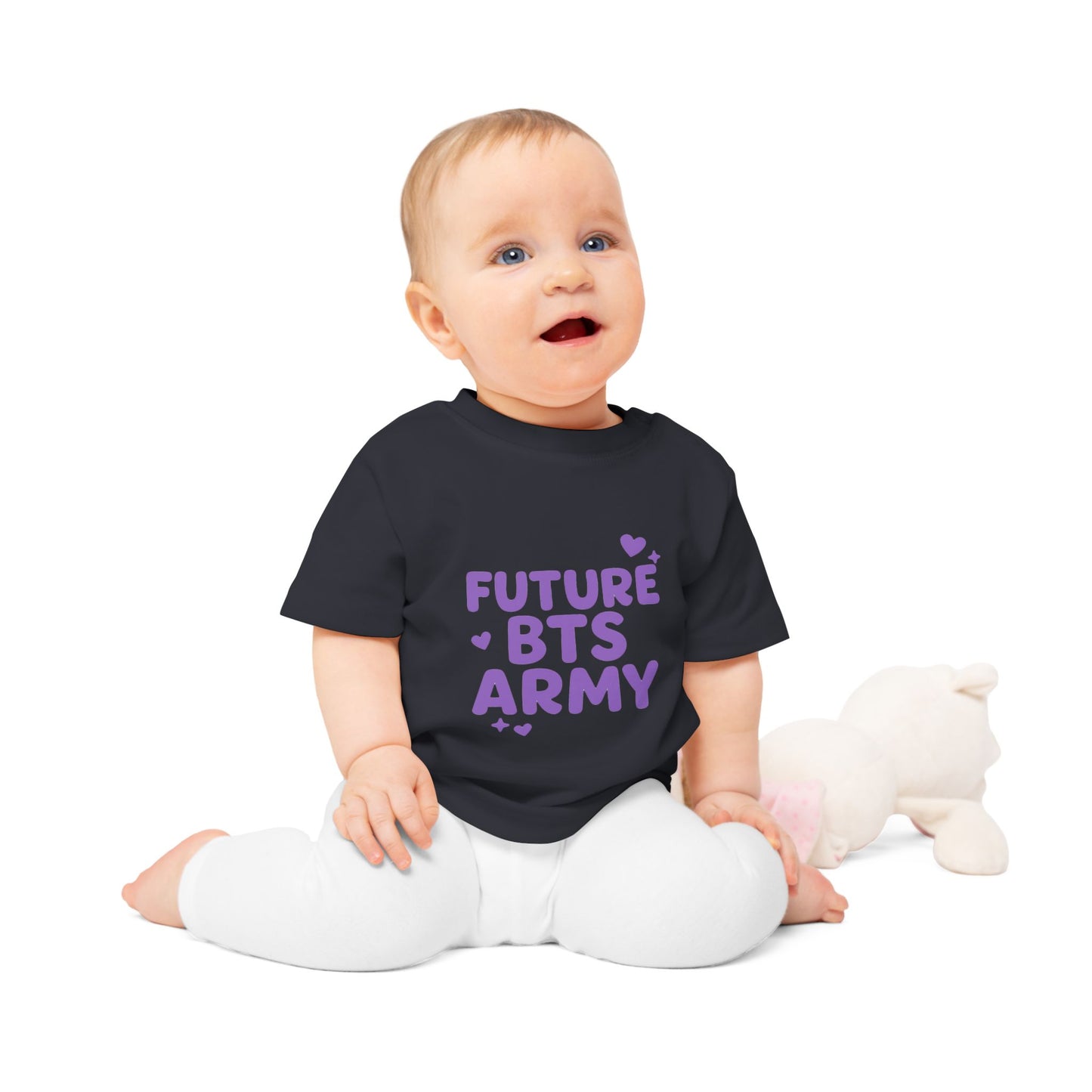 Adorable BTS Baby T-Shirt: Future Army K-Pop Fan Gear, Cute Gift, Toddler Tee, Infant Apparel, Baby Shower Gift, Trendy Kids Fashion