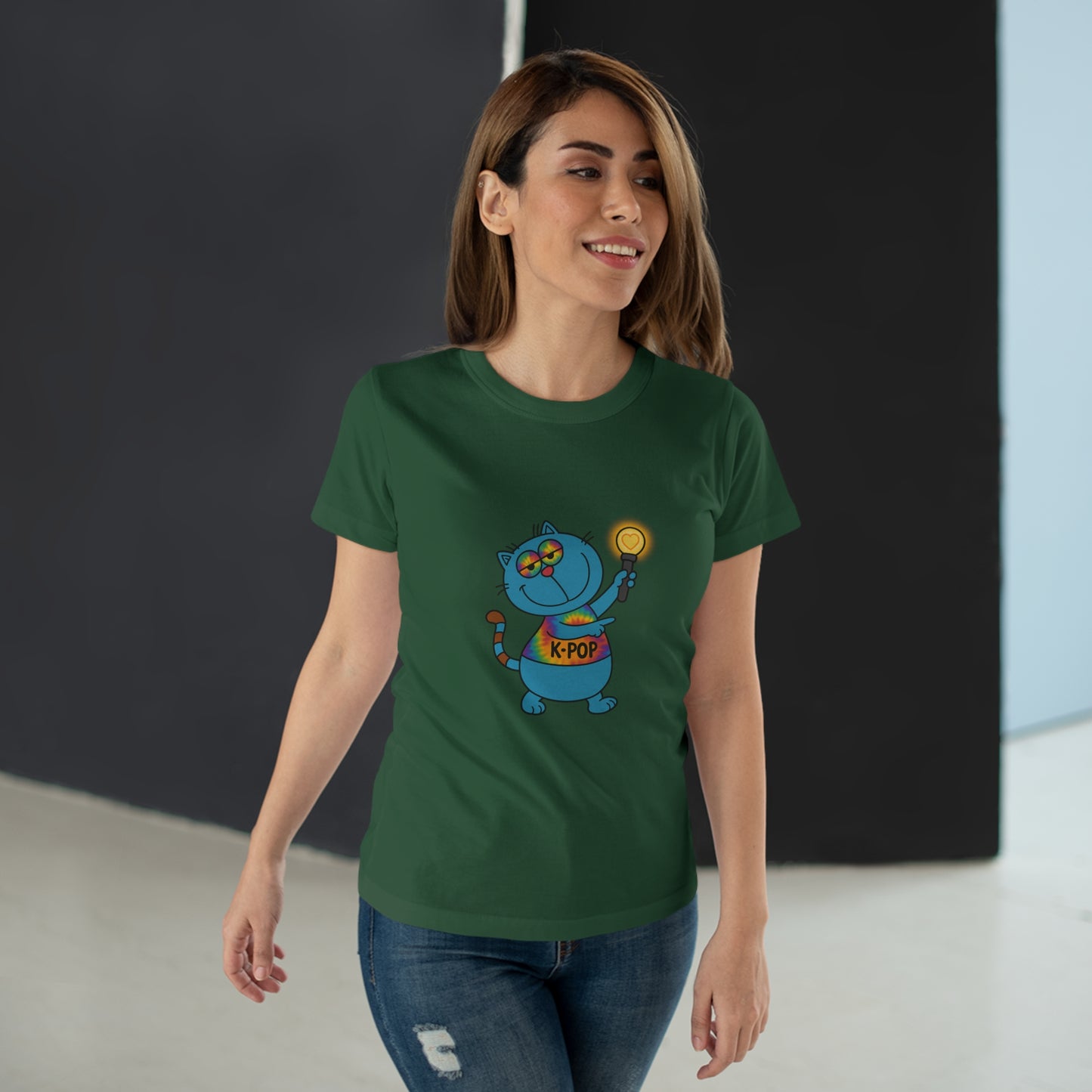 K-Pop Cat T-Shirt, Cute Cat Tee, K-Pop Fan Shirt, Women's Graphic Tee, Trendy Cat Apparel
