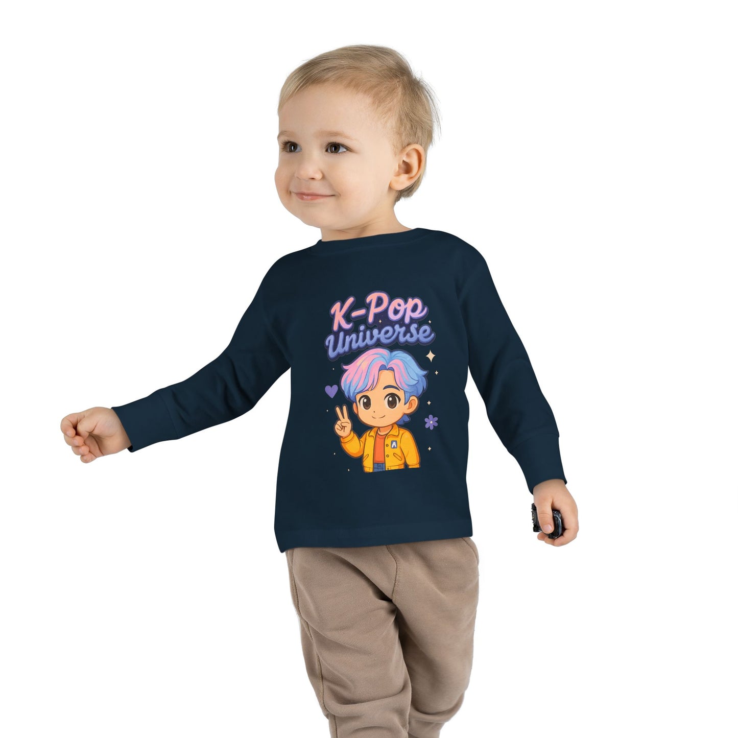 Toddler K-Pop Universe Tee, Cute Kids Shirt, Long Sleeve Top for BTS Fans, Perfect for Birthdays, Gift for Little Ones