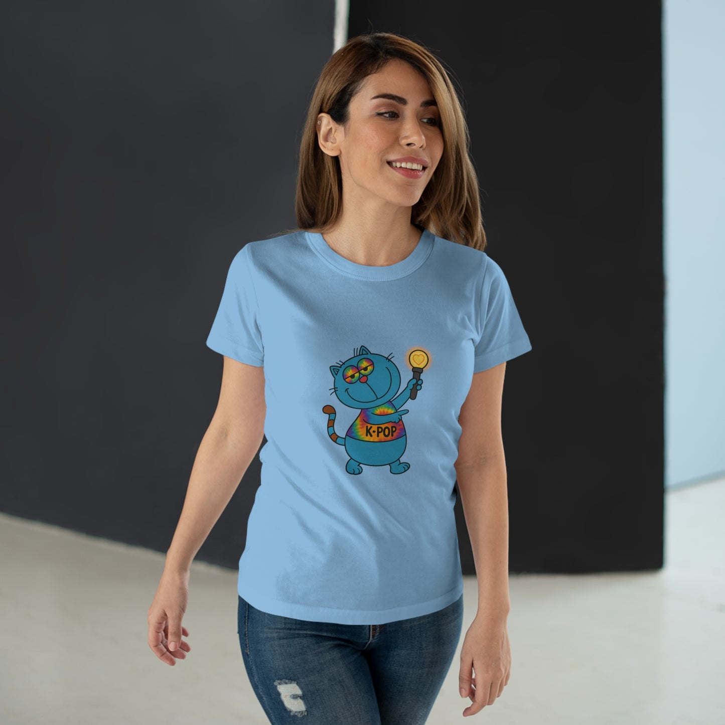 K-Pop Cat T-Shirt, Cute Cat Tee, K-Pop Fan Shirt, Women's Graphic Tee, Trendy Cat Apparel