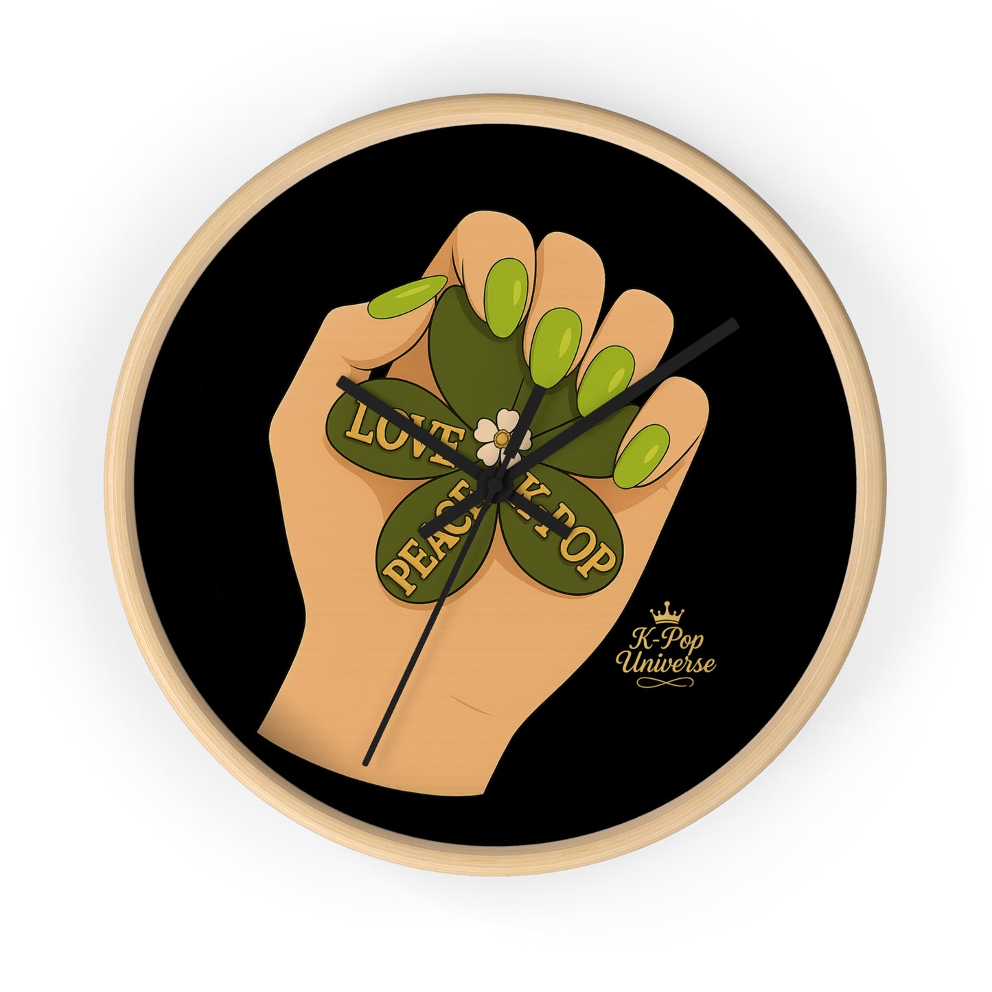K-Pop Love & Peace Wall Clock, Boho Home Decor, Unique Gift for Music Lovers, Eco-Friendly Wall Art, Perfect for Birthdays & Anniversaries