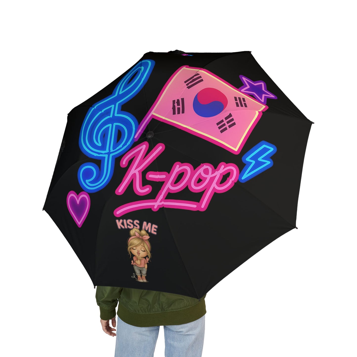 K-Pop Neon Semi-Automatic Foldable Umbrella, Stylish Umbrella, Gift for K-Pop Fans, Rain Gear, Concert Essential, Portable Umbrella