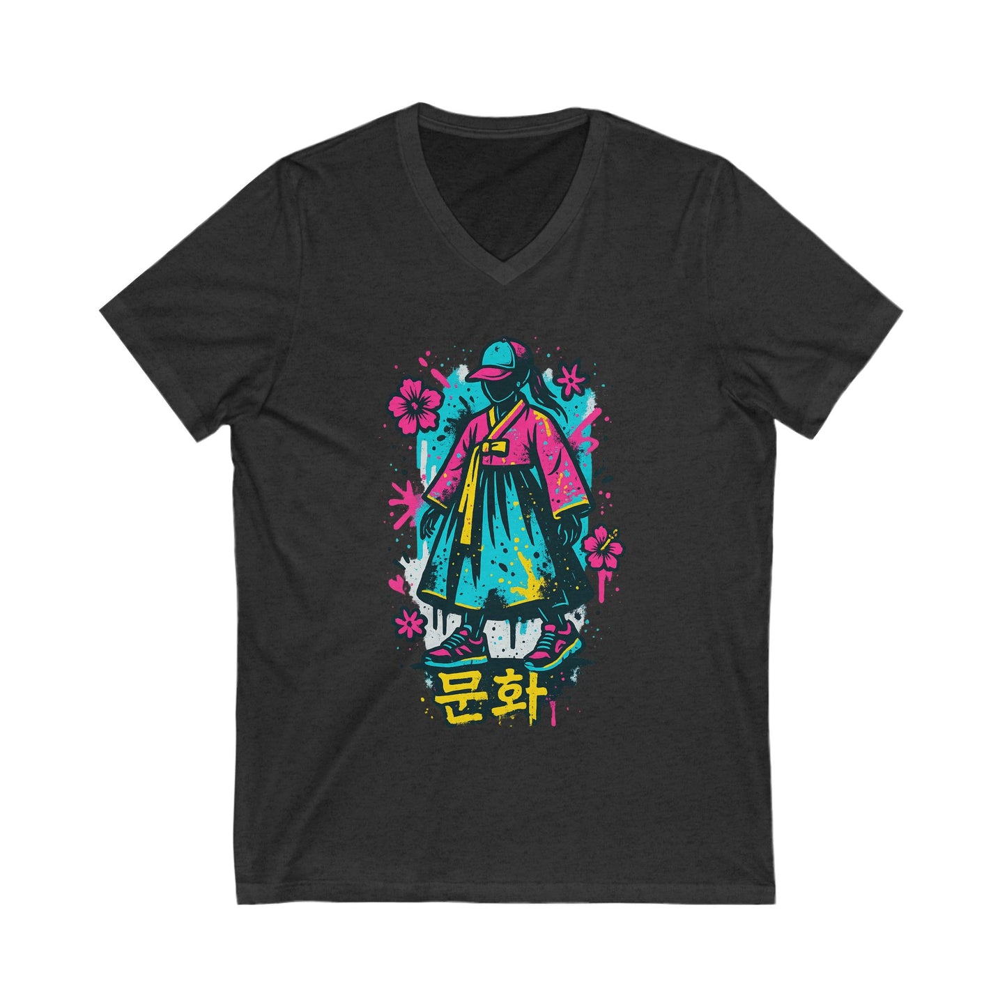 K-Pop Culture V-Neck Tee, Korean Style T-Shirt, Fun Graphic Tee, Unisex Shirt, Streetwear Top, Cute Gift for Fans, Pop Art Apparel