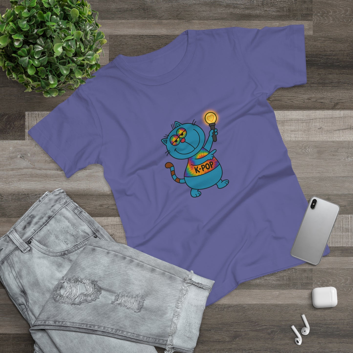 K-Pop Cat T-Shirt, Cute Cat Tee, K-Pop Fan Shirt, Women's Graphic Tee, Trendy Cat Apparel