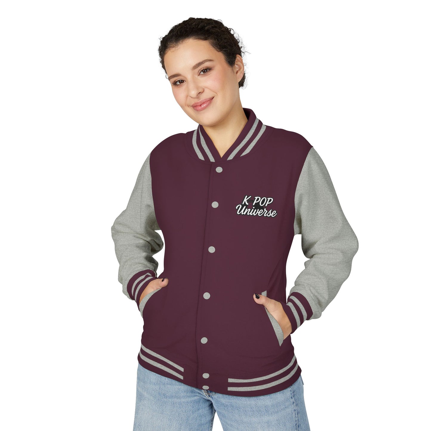 K-Pop Universe Letterman Jacket, Trendy Unisex Varsity Jacket, Cute Gift for K-Pop Fans, Stylish Casual Wear, Anime Inspired Apparel