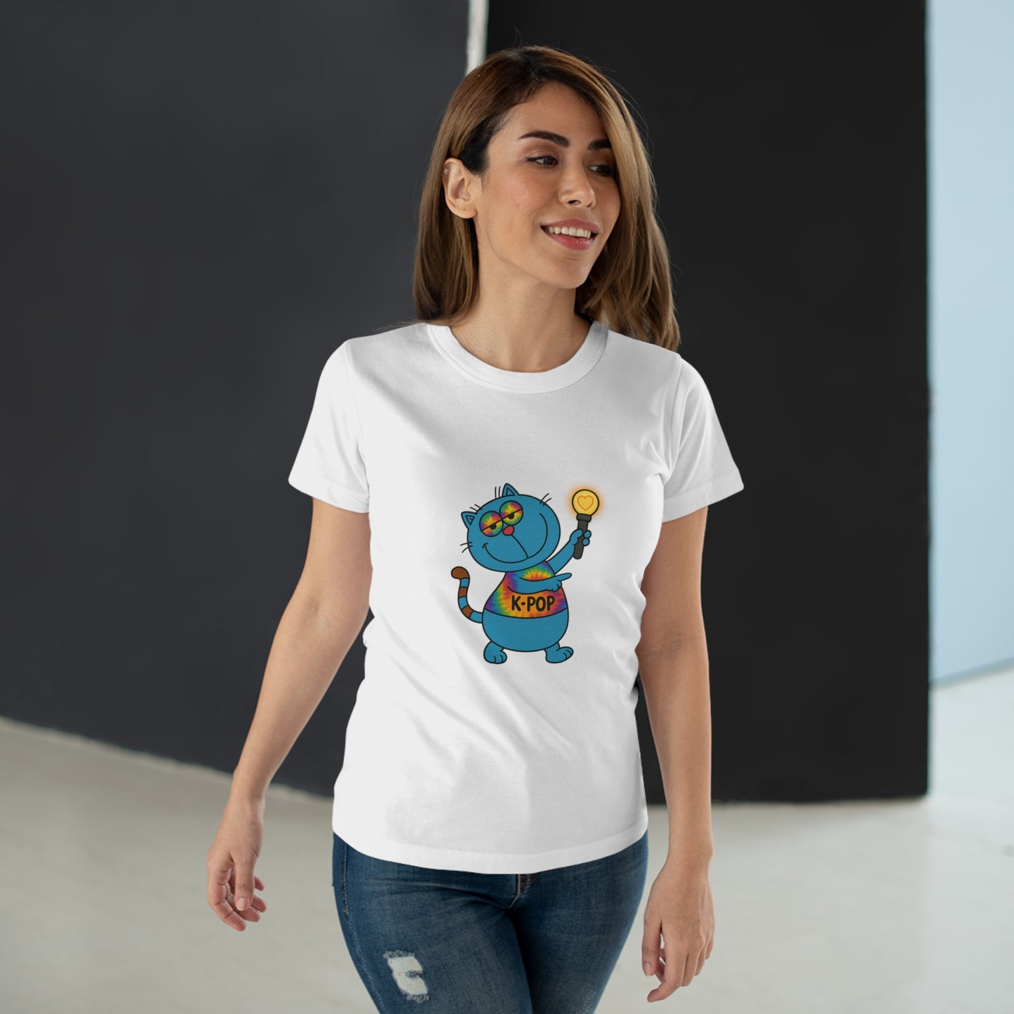 K-Pop Cat T-Shirt, Cute Cat Tee, K-Pop Fan Shirt, Women's Graphic Tee, Trendy Cat Apparel