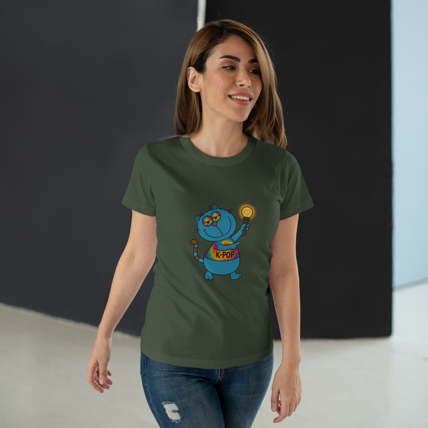 K-Pop Cat T-Shirt, Cute Cat Tee, K-Pop Fan Shirt, Women's Graphic Tee, Trendy Cat Apparel