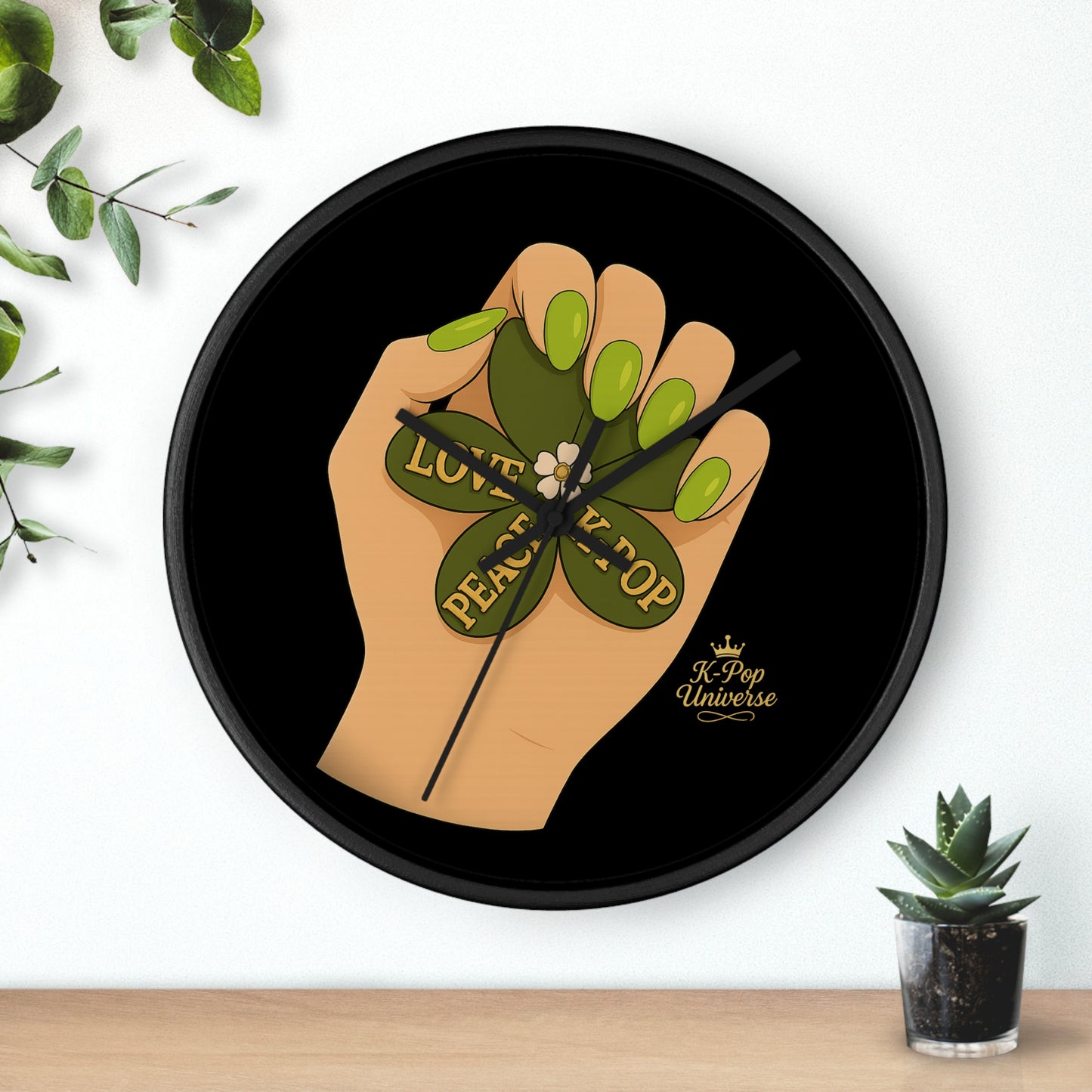 K-Pop Love & Peace Wall Clock, Boho Home Decor, Unique Gift for Music Lovers, Eco-Friendly Wall Art, Perfect for Birthdays & Anniversaries