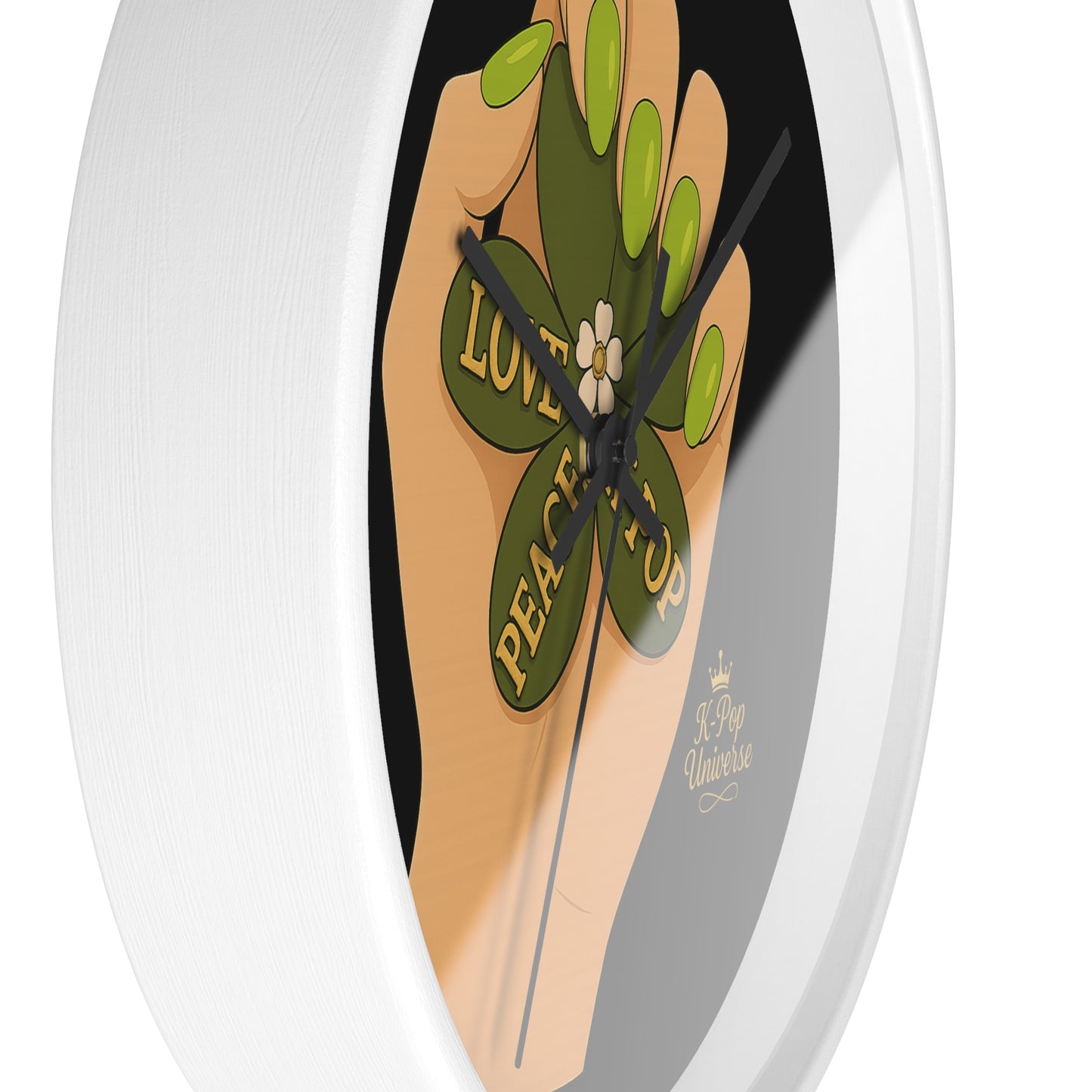 K-Pop Love & Peace Wall Clock, Boho Home Decor, Unique Gift for Music Lovers, Eco-Friendly Wall Art, Perfect for Birthdays & Anniversaries