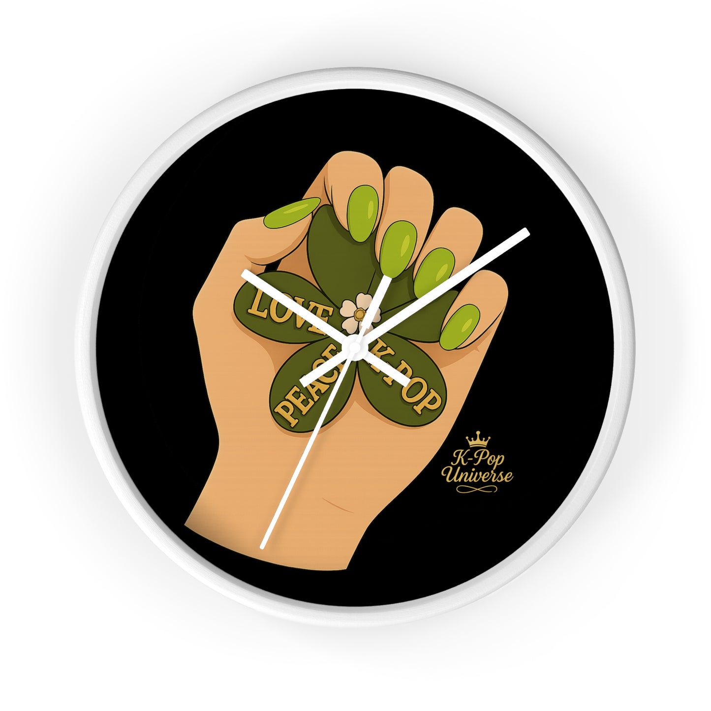 K-Pop Love & Peace Wall Clock, Boho Home Decor, Unique Gift for Music Lovers, Eco-Friendly Wall Art, Perfect for Birthdays & Anniversaries