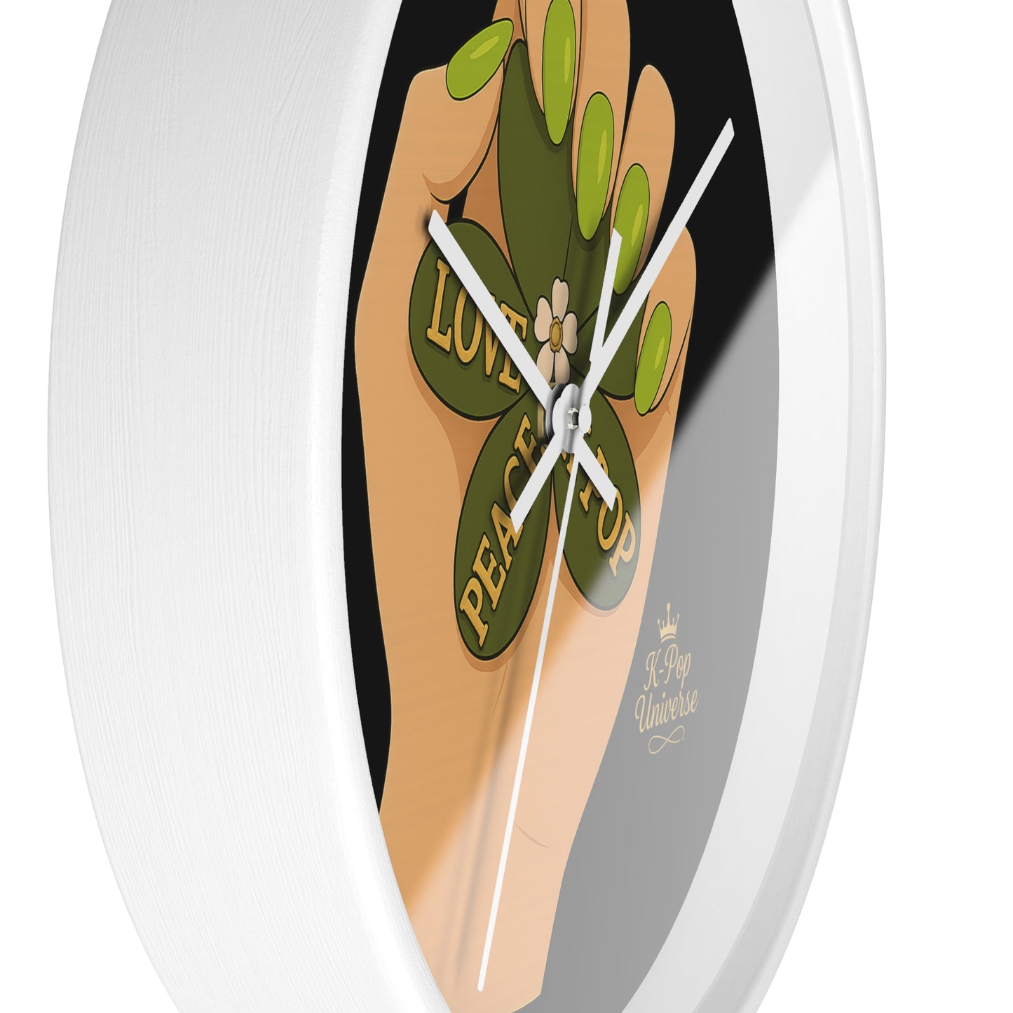 K-Pop Love & Peace Wall Clock, Boho Home Decor, Unique Gift for Music Lovers, Eco-Friendly Wall Art, Perfect for Birthdays & Anniversaries