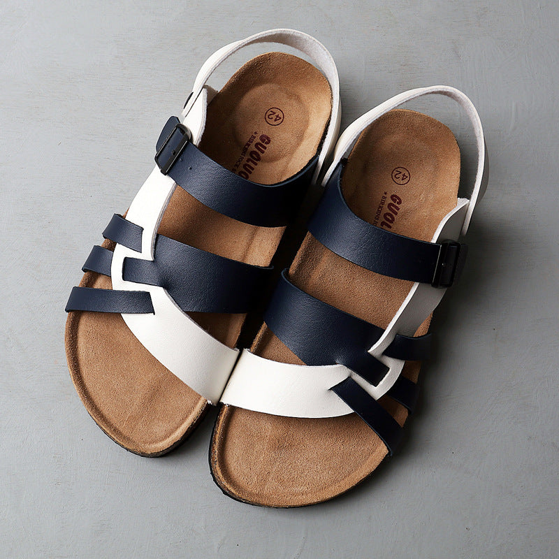 Cork Sandals Men Hollow Two-Way Men Summer Large Size Flat Sandals Beach Shoes