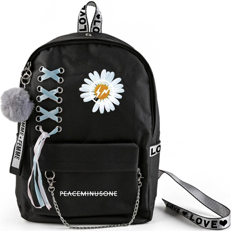 Daisy Bigbang Around The Same Style Backpack With Ribbons Korean Backpack Students Large Capacity, Bigbang, G-Dragon