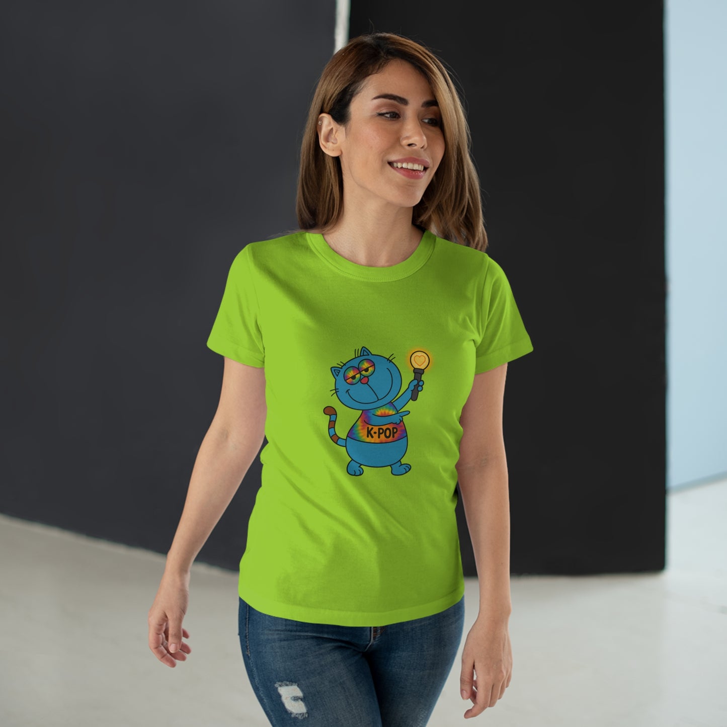 K-Pop Cat T-Shirt, Cute Cat Tee, K-Pop Fan Shirt, Women's Graphic Tee, Trendy Cat Apparel