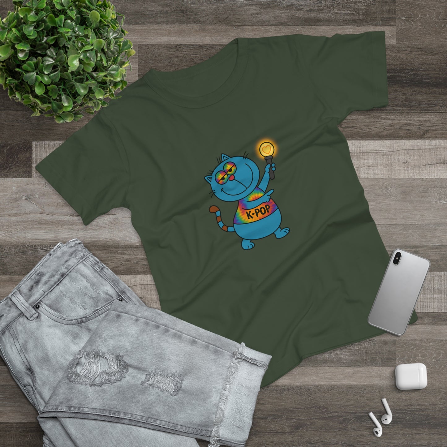 K-Pop Cat T-Shirt, Cute Cat Tee, K-Pop Fan Shirt, Women's Graphic Tee, Trendy Cat Apparel