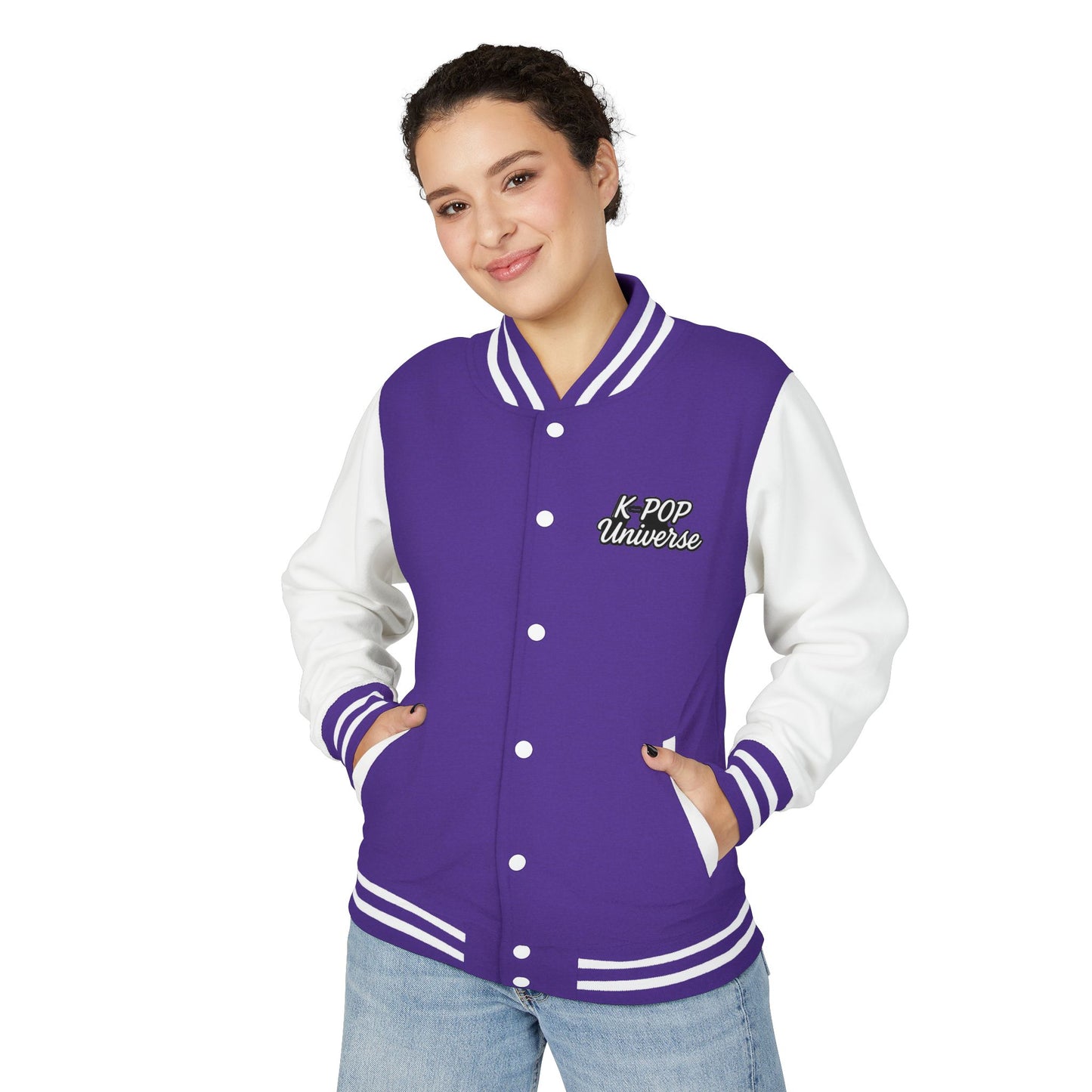 K-Pop Universe Letterman Jacket, Trendy Unisex Varsity Jacket, Cute Gift for K-Pop Fans, Stylish Casual Wear, Anime Inspired Apparel