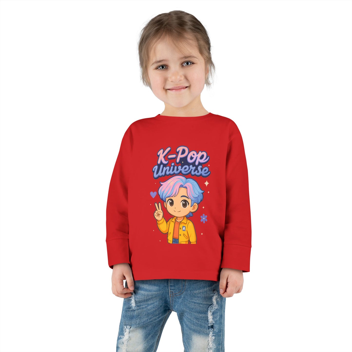 Toddler K-Pop Universe Tee, Cute Kids Shirt, Long Sleeve Top for BTS Fans, Perfect for Birthdays, Gift for Little Ones