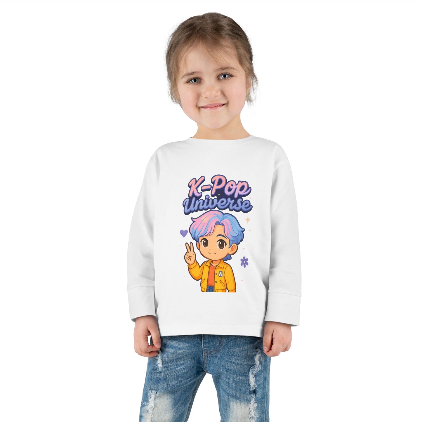 Toddler K-Pop Universe Tee, Cute Kids Shirt, Long Sleeve Top for BTS Fans, Perfect for Birthdays, Gift for Little Ones