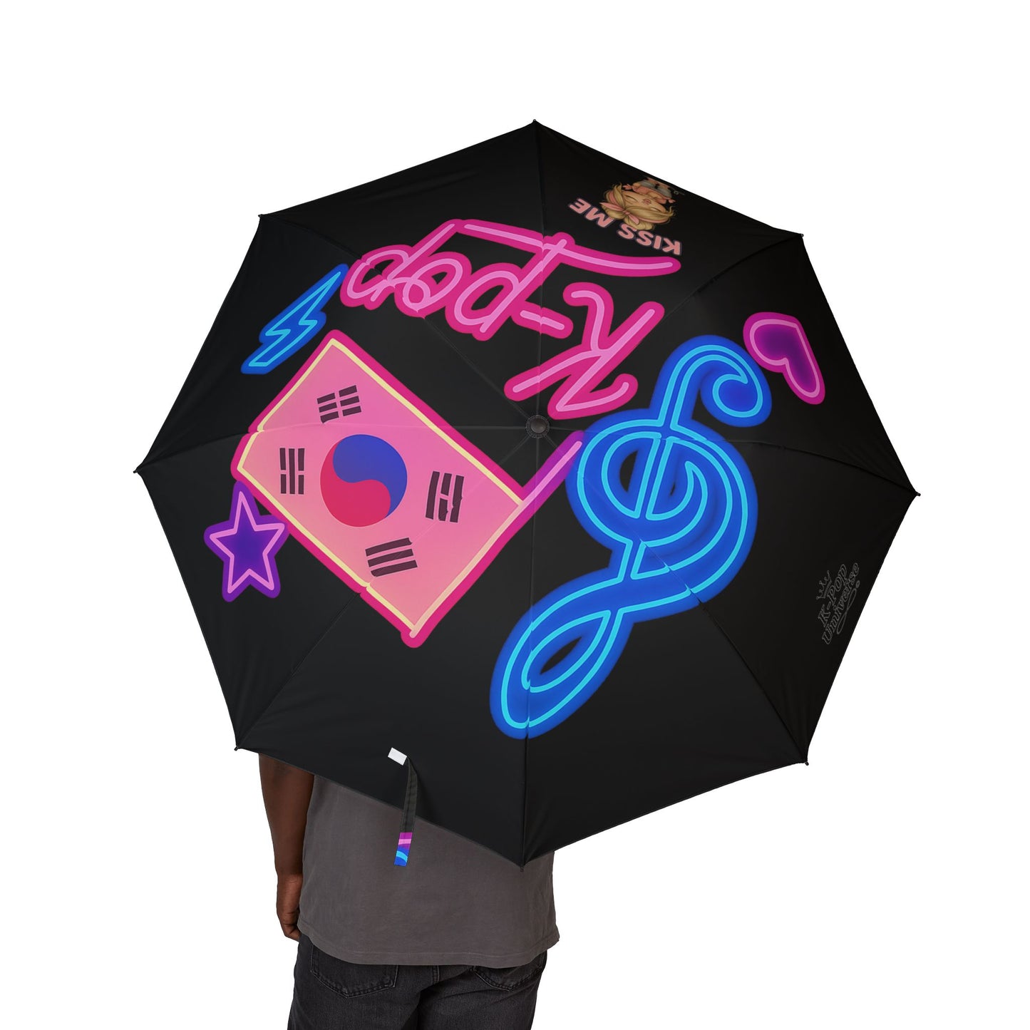 K-Pop Neon Semi-Automatic Foldable Umbrella, Stylish Umbrella, Gift for K-Pop Fans, Rain Gear, Concert Essential, Portable Umbrella