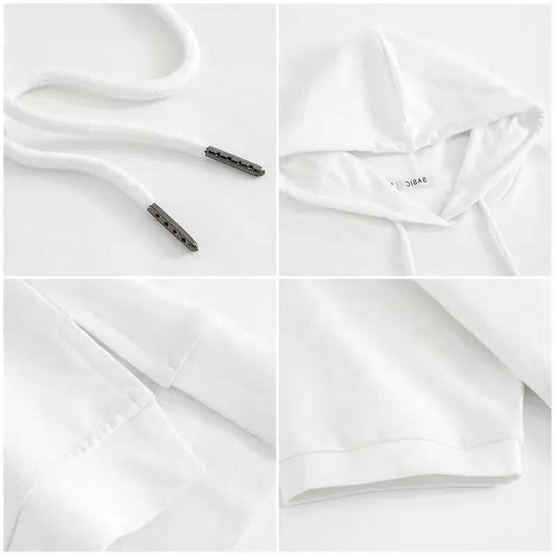 Cotton Korean Style Hoodie Loose Solid Color New Spring Summer Half Sleeve Slit Five-Quarter Sleeve T-Shirt Top Women's Clothing