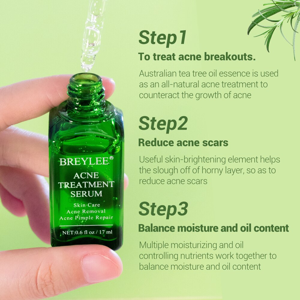 BREYLEE Acne Treatment Face Serum Mask Anti Acne Pimple Scar Remover Moisturizing Whitening Skin Care Facial Essence Cream 17ml (Chinese )