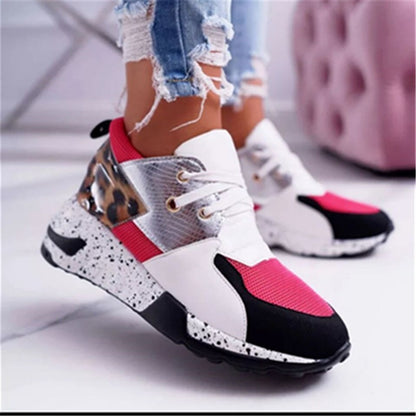Women's Plus Size Platform Mixed-color Sneakers Stylish Lightweight Running Shoes Lace-up Front Flats