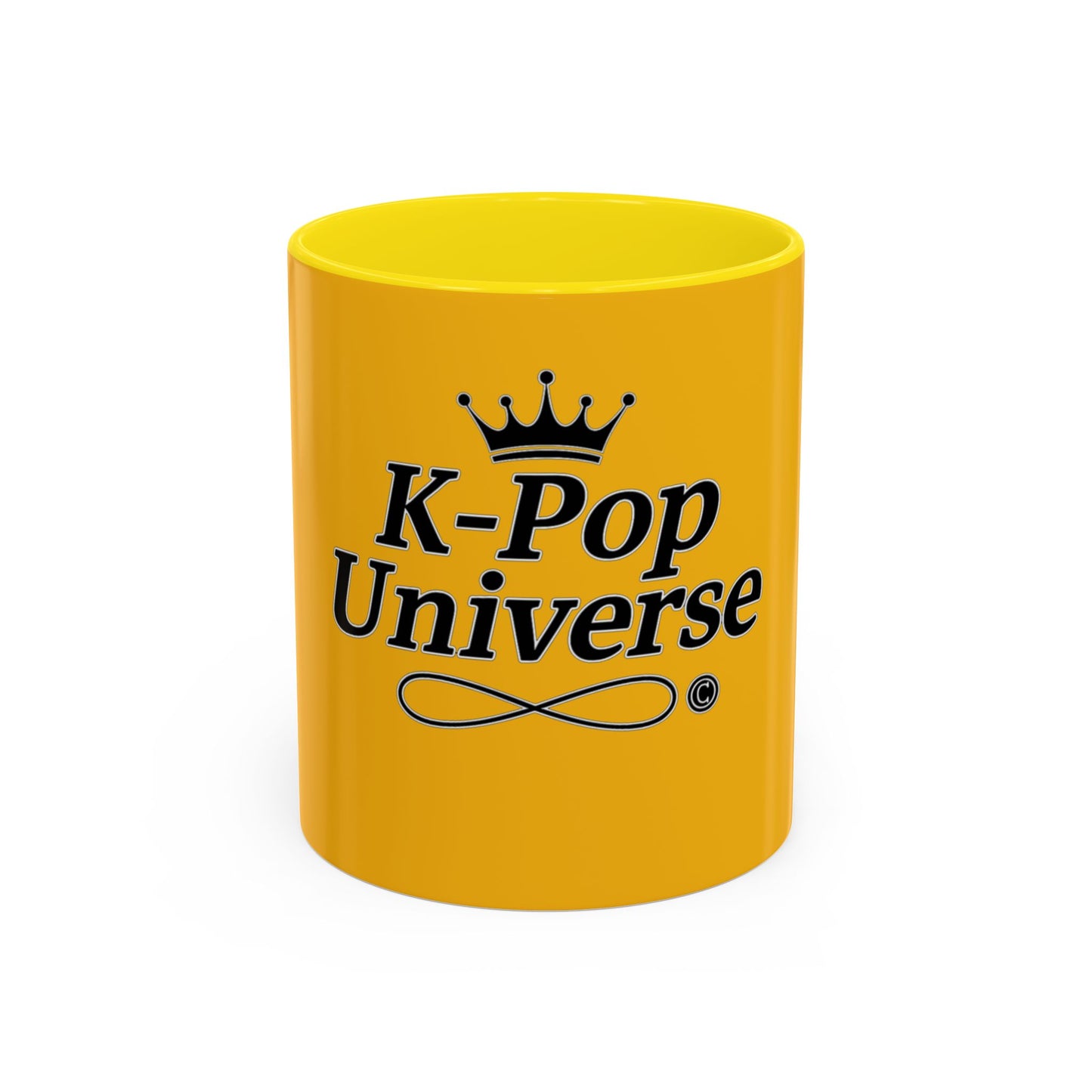 K-Pop Universe Accent Coffee Mug | Perfect for Fans, Gifts for Birthdays, Unique Collectors Item, Vibrant Yellow Mug, Black Handle Mug, K-pop universe