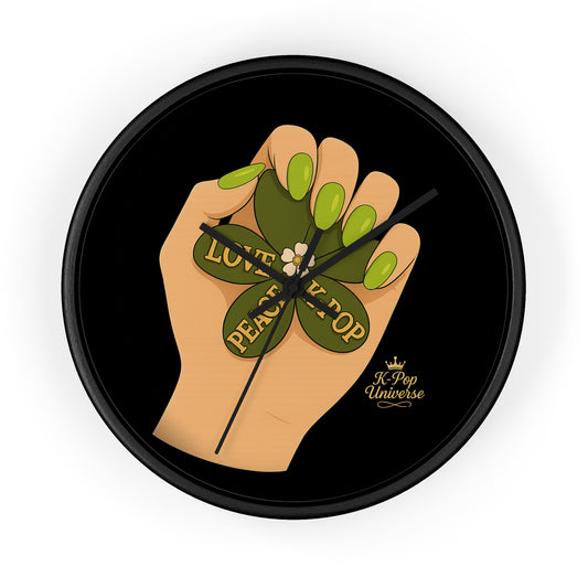 K-Pop Love & Peace Wall Clock, Boho Home Decor, Unique Gift for Music Lovers, Eco-Friendly Wall Art, Perfect for Birthdays & Anniversaries