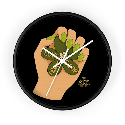 K-Pop Love & Peace Wall Clock, Boho Home Decor, Unique Gift for Music Lovers, Eco-Friendly Wall Art, Perfect for Birthdays & Anniversaries
