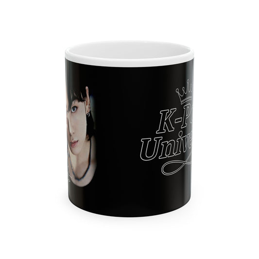 K-Pop Inspired Ceramic Mug, 11oz/15oz, Unique Coffee Cup for Fans, Gift for Birthday, Holiday, Collectible, Black and White Design
