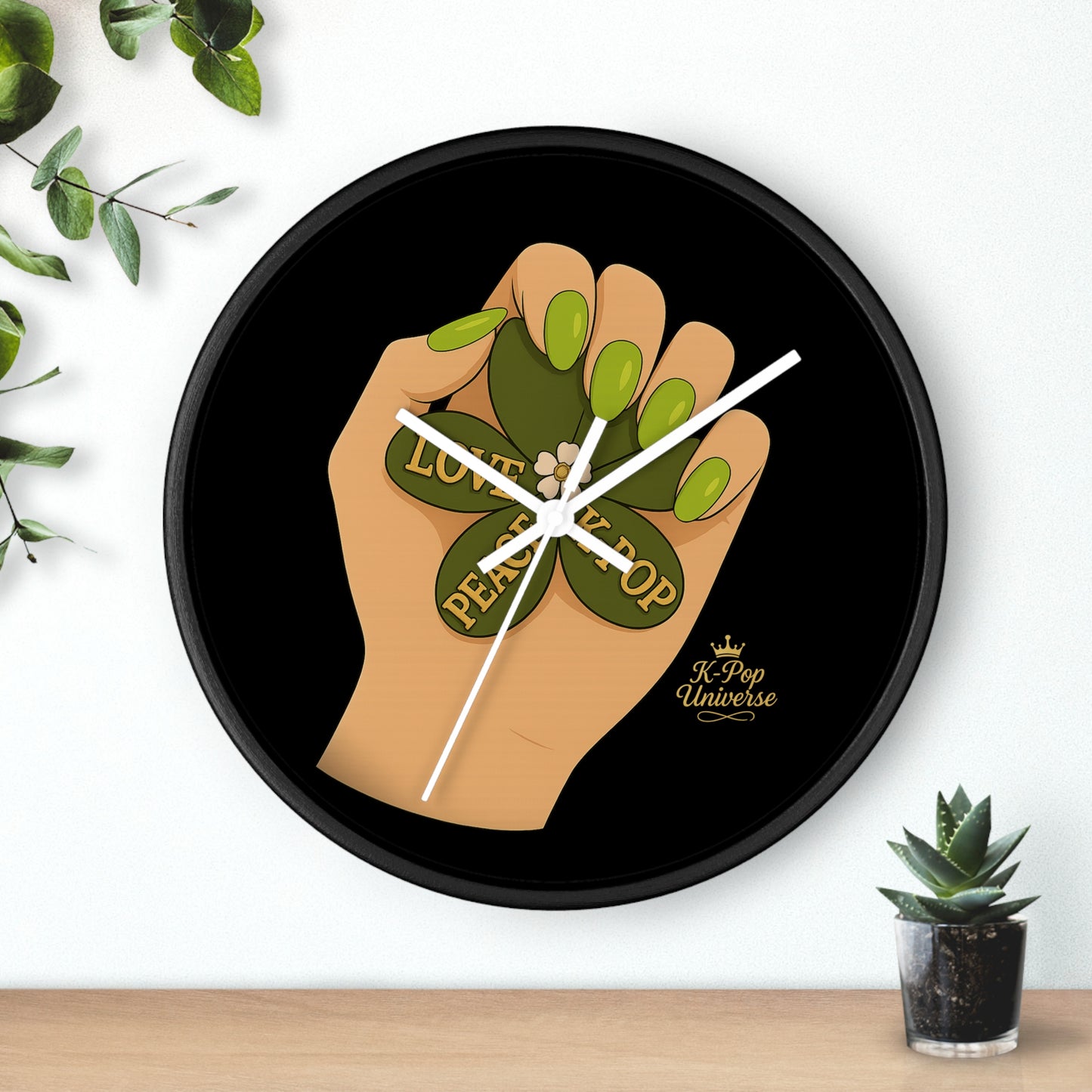 K-Pop Love & Peace Wall Clock, Boho Home Decor, Unique Gift for Music Lovers, Eco-Friendly Wall Art, Perfect for Birthdays & Anniversaries